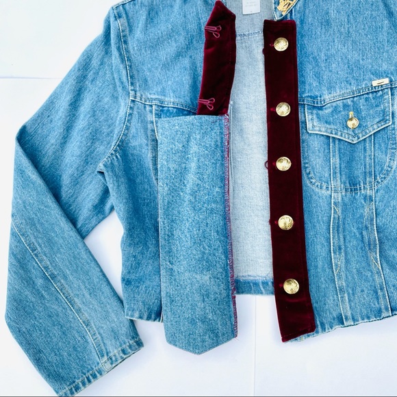 Caché vintage 80s double breasted coin button jean jacket with velvet placket - Picture 12 of 16